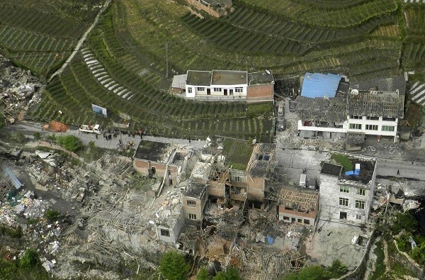 An aerial view shows houses damaged after a strong earthquake in Lushan county, Ya'an. (Credit: Reuters) An aerial view shows houses damaged after a strong earthquake in Lushan county, Ya'an.