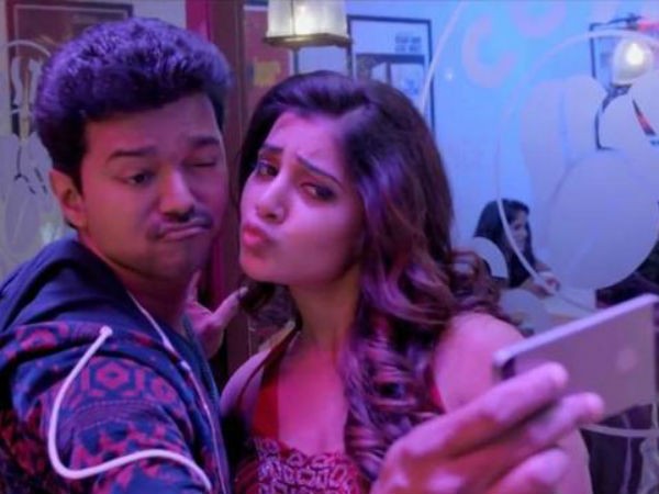 A screen shoot of 'Selfie Pulla'. Vijay and Samantha