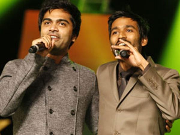 A picture of Simbu with Dhanush. Simbu and Dhanush
