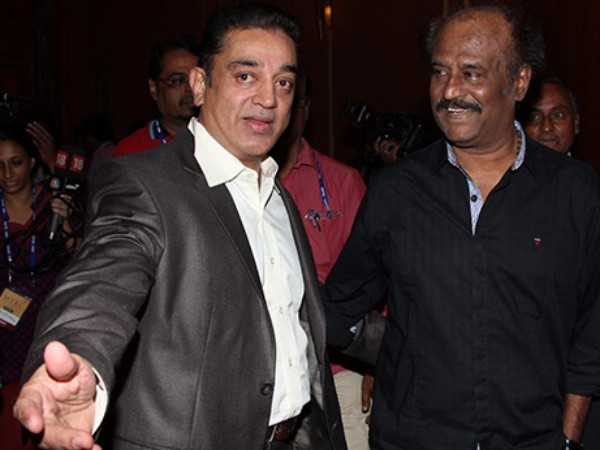 A picture of Kamal Haasan with Rajinikanth. Kamal Haasan with Rajinikanth
