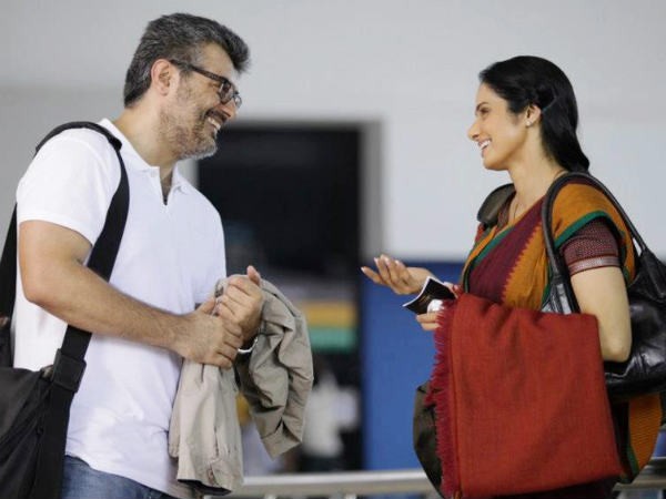 A picture of Ajith with Sridevi in Aangilam Vaangilam. Ajith with Sridevi