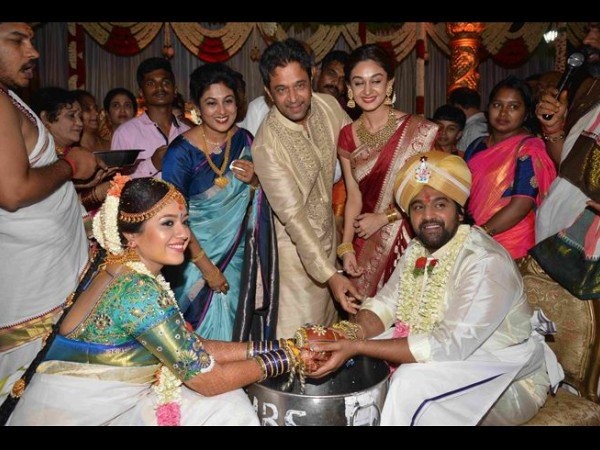 Meghana Raj ties the knot with Chiranjeevi Sarja. Meghana Raj Marries Chiranjeevi Sarja
