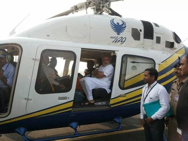 Prime Minister Narendra Modi in helicopter