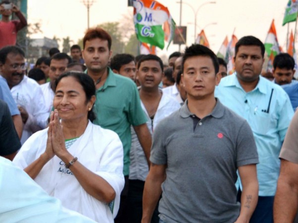 West Bengal Chief Minister Mamata Banerjee with former Indian football captain Baichung Bhutia. Baichung Bhutia