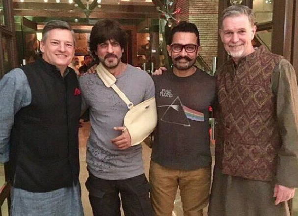 Shah Rukh Khan and Aamir Khan meet Netflix head honchos in Mumbai. Shah Rukh Khan and Aamir Khan meet Netflix head honchos in Mumbai