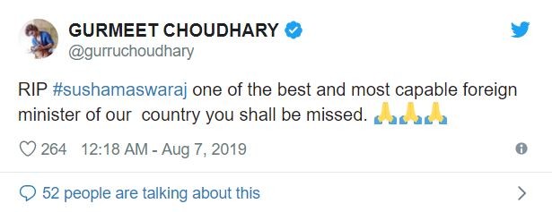 Tv celebs mourn Sushma Swaraj's death