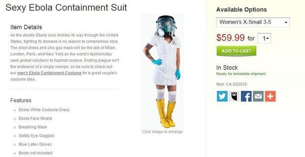 Halloween 2014 Shocker: An online shop is selling a "Sexy Ebola Containment Suit" costume.