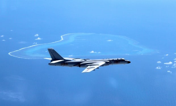 A Chinese H-6K bomber patrols the islands and reefs in the South China Sea. Chinese H-6K bomber.