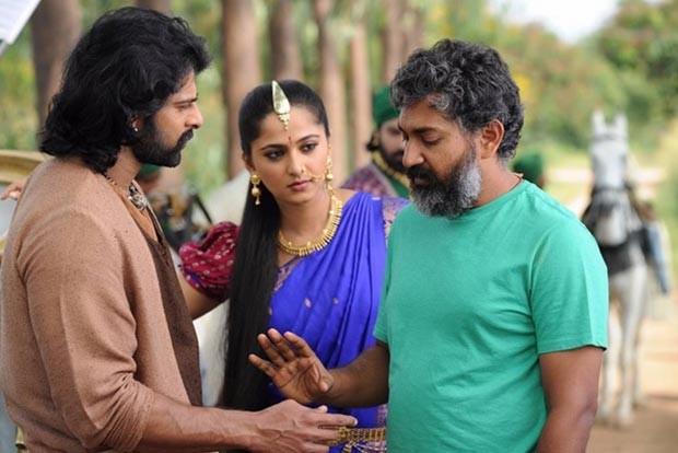 Prabhas with SS Rajamouli and Anushka Shetty on Baahubali 2 sets Prabhas on Baahubali 2 sets