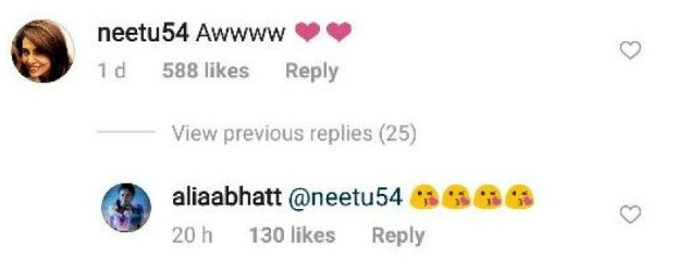 Neetu's comment on Alia Bhatts post Neetu's comment on Alia Bhatts post