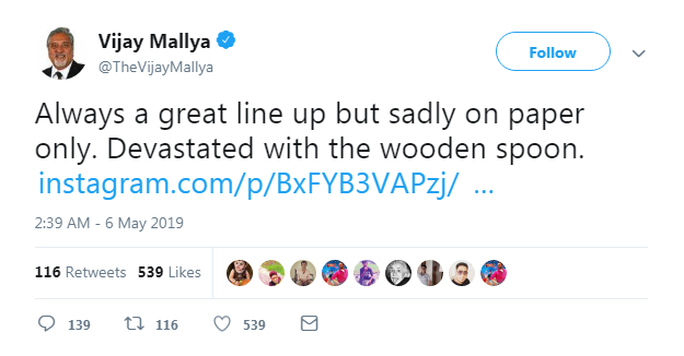 The tweet by Mallya Vijay Mallya tweet