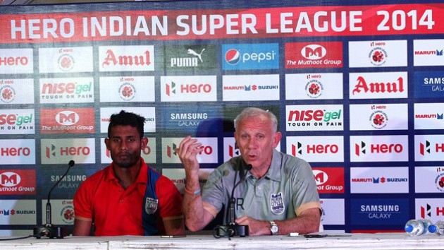Mumbai City FC captain Syed Rahim Nabi and manager Peter Reid attend a press conference ahead of their clash against Atletico de Kolkata Mumbai City FC
