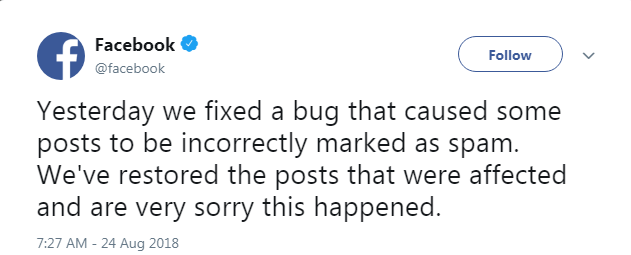 Facebook fixes bug Facebook fixes bug