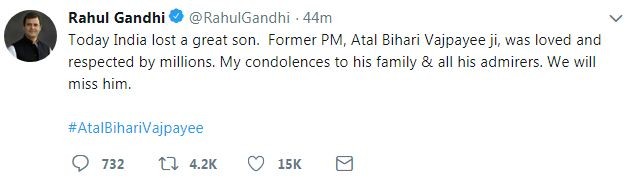 rahul tweet on atal