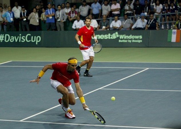 Rafael Nadal and Marc Lopez were too strong for Lender Paes and Saketh Myneni Rafael Nadal Marc Lopez Spain Davis Cup India