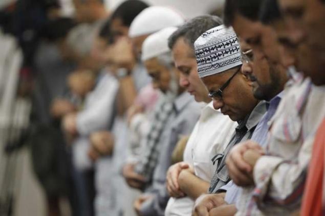 Muslims offering prayer at the Islamic Center of Murfreesboro,Tennessee