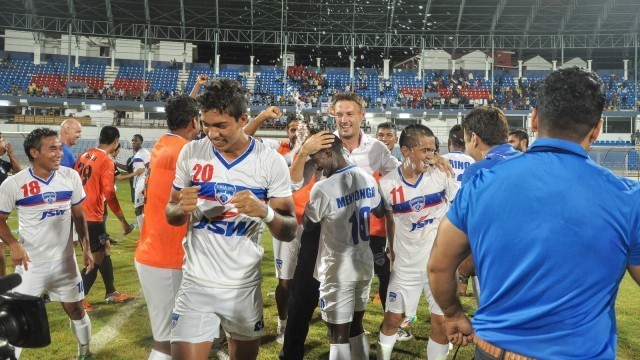 Bengaluru FC players celebrate after clinching the I-League title. AIFF Bengaluru FC