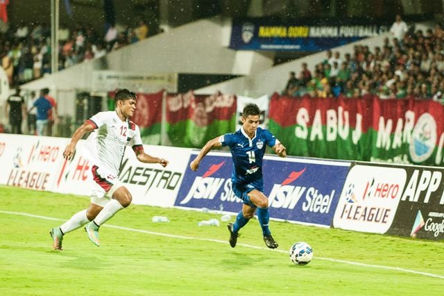 Eugeneson Lyngdoh (R) in action from the final I-League game of the 2014-15 season Eugene Lyngdoh