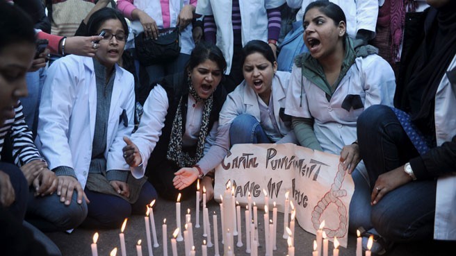 Protesters demand justice for the victim