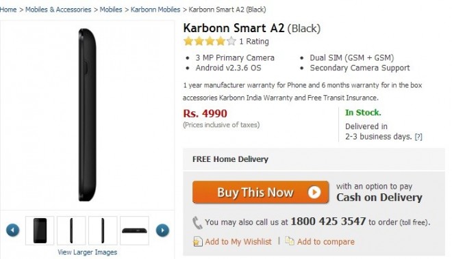 Karbonn Smart A2 Spotted online
