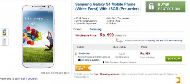 Samsung Galaxy S4 Pre-Orders Opens in India