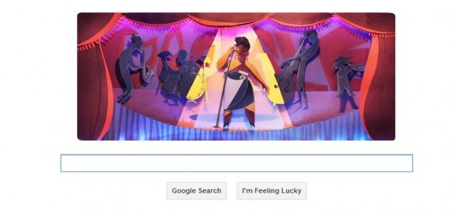 A screenshot of Google Doodle on Ella Fitzgerald's 96th Birthday