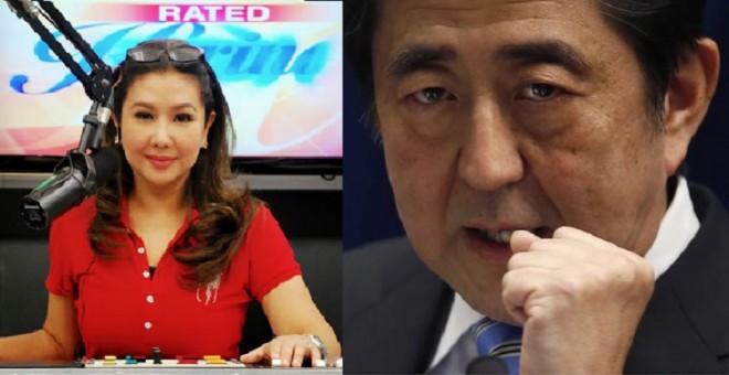 Japanese Prime Minister Shinzo Abe declared Filipino broadcast journalist Korina Sanchez Persona Non Grata following her remarks on super typhoon Ruby is a hoax.