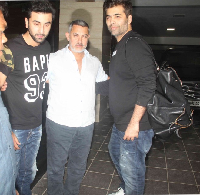 Ranbir Kapoor, Karan Johar at Aamir Khan's residence