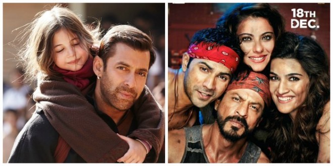 A collage of Bajrangi Bhaijaan and Dilwale. Bajrangi Bhaijaan-Dilwale