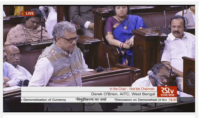 Derek O'Brien, Trinamool Congress member, speaking during the debate in Rajya Sabha on demonetisation on November 24, 2016. demonetisation rajya sabha debate parliament modi jaitley debate on 24 november impact opposition sp bsp congress bjp govt slam
