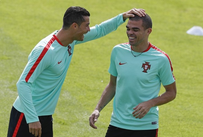 File photo of Cristiano Ronaldo and Pepe from Euro 2016. Cristiano Ronaldo Pepe Portugal