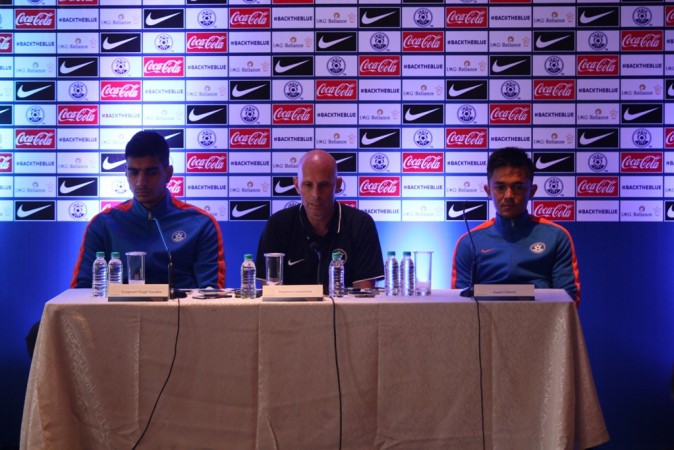 India coach Stephen Constantine with Sunil Chhetri (R). indian football