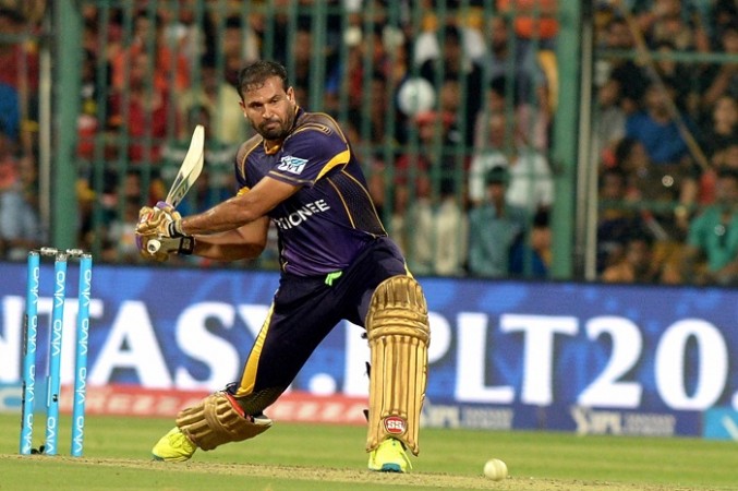Yusuf Pathan of Kolkata Knight Riders in action during an IPL match between Royal Challengers Bangalore and Kolkata Knight Riders at M Chinnaswamy Stadium in Bengaluru, on May 2, 2016. Yusuf Pathan