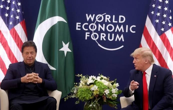 US President Donald Trump gestures during a bilateral meeting with Pakistan's Prime Minister Imran Khan. US Pakistan