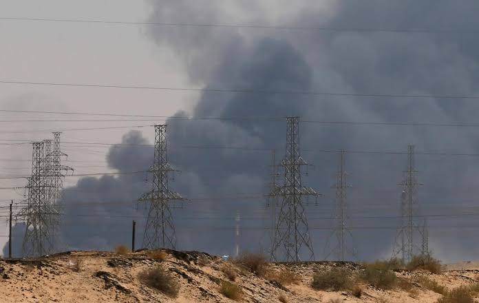 Smoke is seen following a fire at Aramco facility in the eastern city of Abqaiq, Saudi Arabia. Saudi Aramco attacks