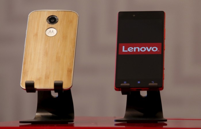 Lenovo and Motorola smartphones are displayed during a news conference in Hong Kong, China May 21, 2015. Lenovo