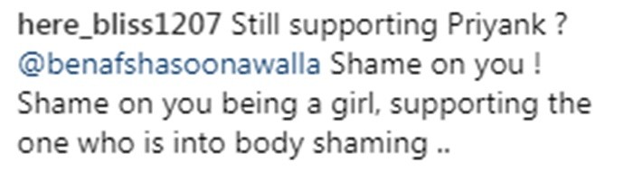 Fans Shames Benafsha Soonawalla for Supporting Priyank Sharma