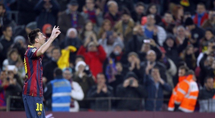 Barcelona forward Lionel Messi celebrates after scoring against Getafe in the Copa Del Rey first leg, January 8. Reuters Lionel Messi Barcelona