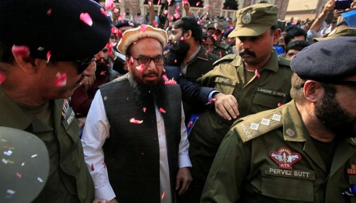 In picture: Designated terrorist Hafiz Saeed after being released from house arrest on Friday, November 24, 2017. Hafiz Saeed