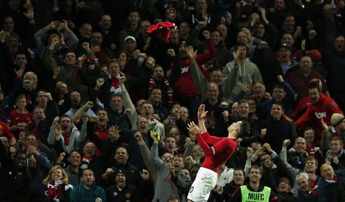 Manchester United striker Robin Van Persie celebrates after scoring against Chelsea Robin Van Persie Manchester United