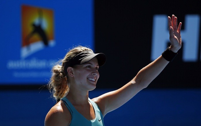 Eugenie Bouchard celebrates her win over Ana Ivanovic in the quarterfinals of the Australian Open, 20 January. Reuters Eugenie Bouchard Australian Open