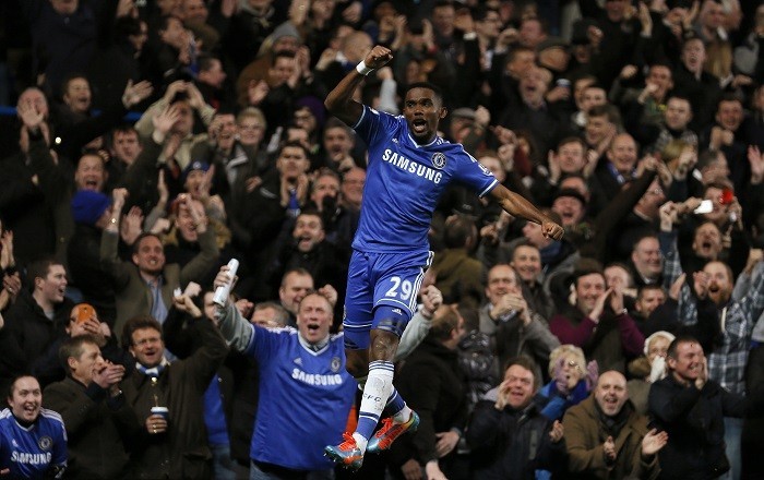 Chelsea striker Samuel Eto'o celebrates after scoring against Manchester United in the English Premier League 19 January. Reuters Samuel Eto'o Chelsea