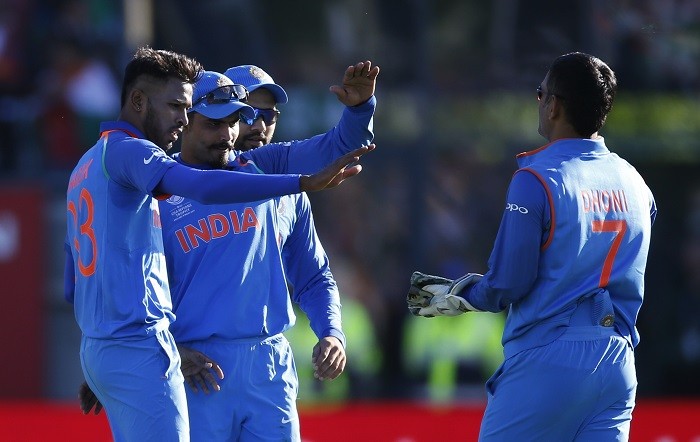 Hardik Pandya, Ravindra Jadeja, MS Dhoni. , India, CT 2017