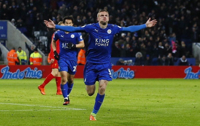Jamie Vardy. Jamie Vardy, Danny Driunkwater, Leicester City, Liverpool, Leicester City defeat Liverpool, Premier League results