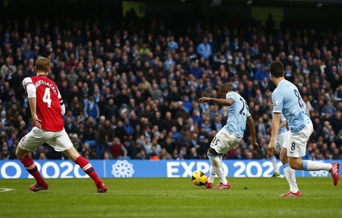 Fernandinho scores Manchester City's third goal against Arsenal. Reuters Fernandinho Manchester City Arsenal