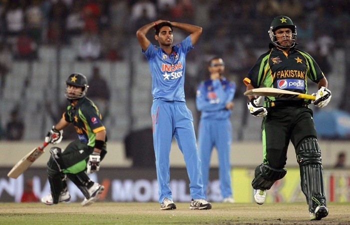 Bhuvneshwar Kumar reacts during the Asia Cup 2014 match between India and Pakistan, 2 March. Reuters Bhuvneshwar Kumar India Pakistan