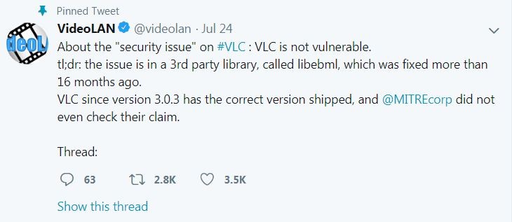VideoLan's clarification about the flaw vlc reply