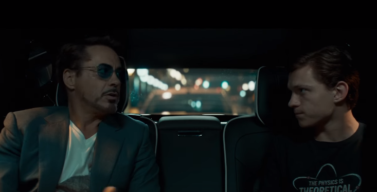Spider-Man Tom Holland and Iron Man Robert Downey Jr in Spider-Man: Homecoming Iron Man spiderman
