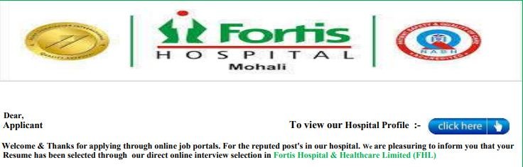 Letter head Fortis job scam