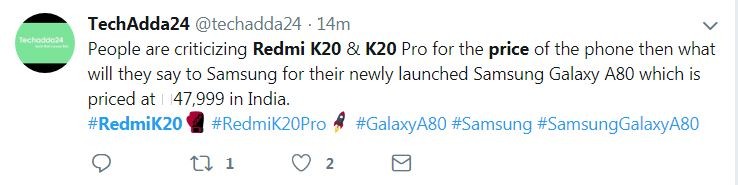 Positive tweets by the people supporting the price of Redmi K20 k20